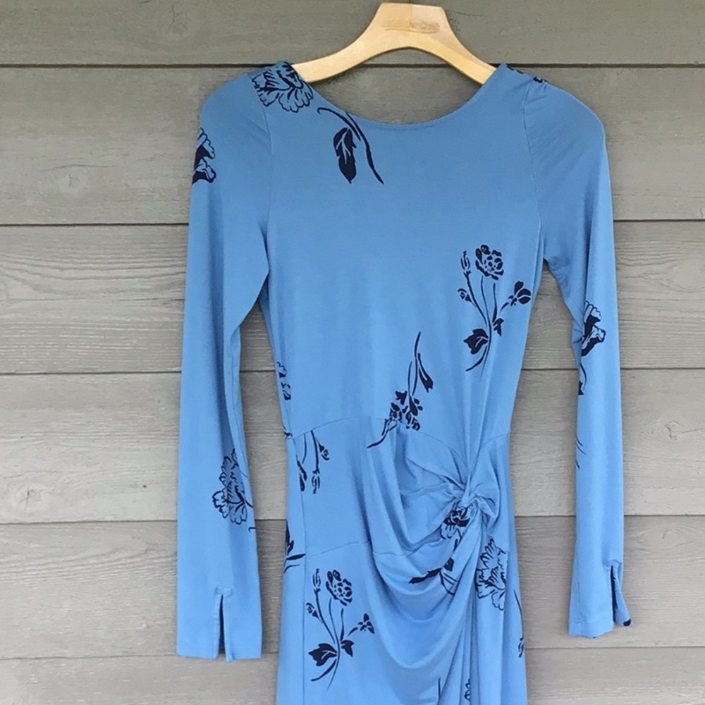 Free People Sky Blue Floral Side-Ruched Long Sleeve Maxi Dress XS - Picture 2 of 5